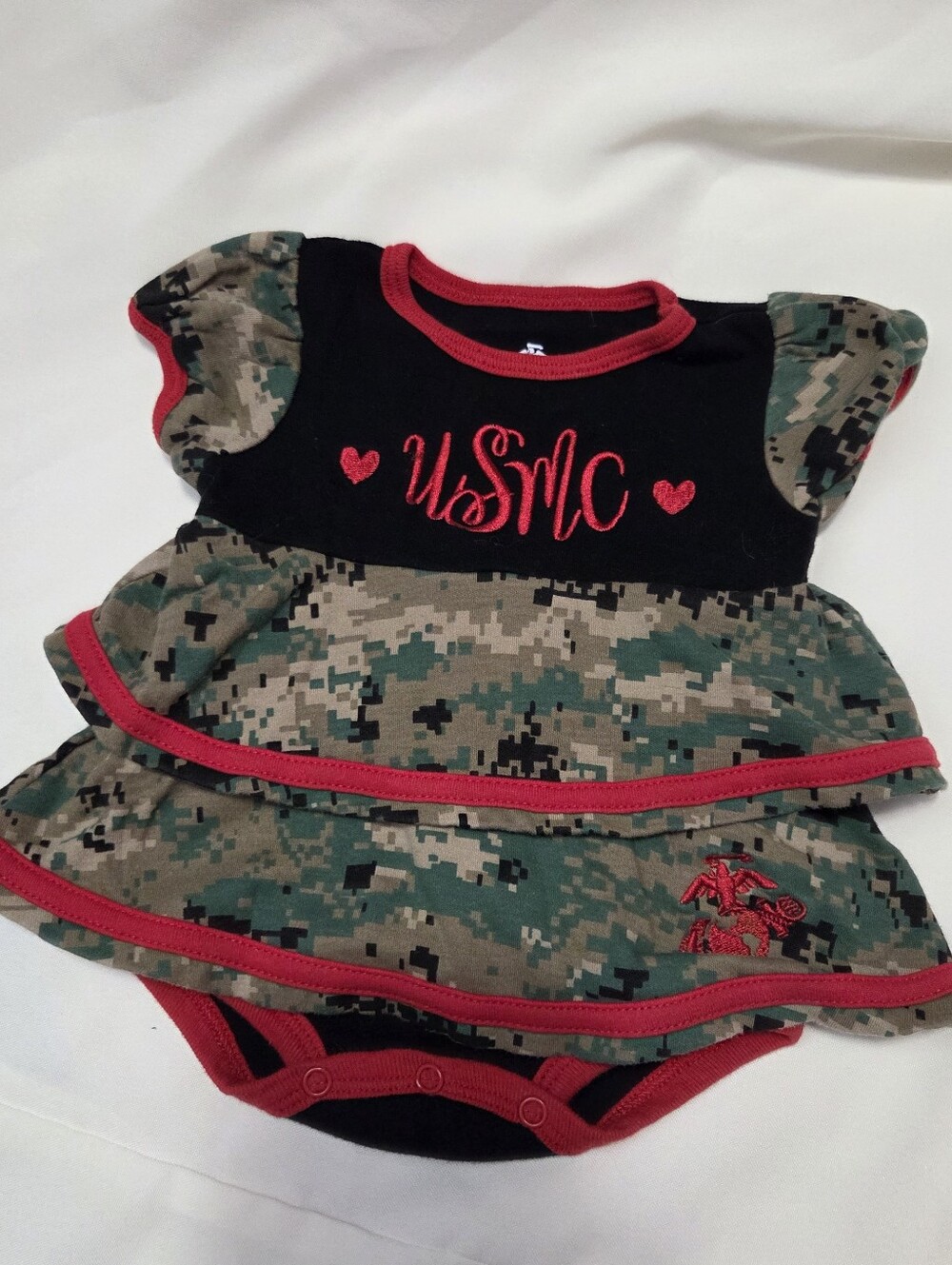 Trooper Clothing USMC Marine Corps Camo Ruffle Dress Bodysuit Infant